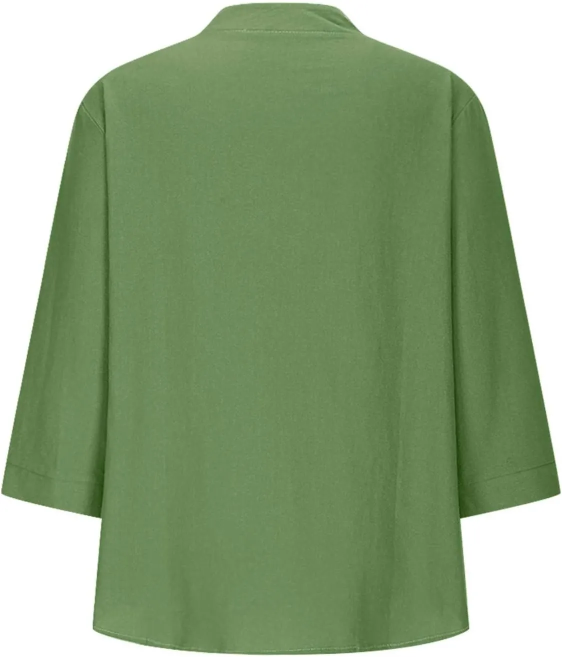 3/4 Length Sleeve Womens Tops Cotton Linen Loose Fit V Neck Button Down Henley Shirts Summer Solid Beach Tee Shirt