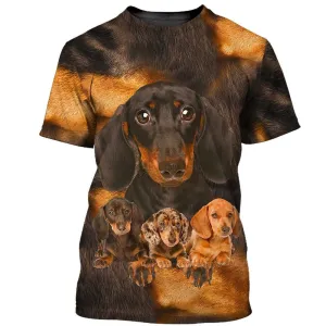 3D Dog T Shirts, Dachshund Cute Face All Over Print T-Shirt, Gift For Pet Loves