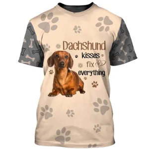 3D Dog T Shirts, Dachshund Kisses Fix Everythings All Over Print T-Shirt, Gift For Pet Loves