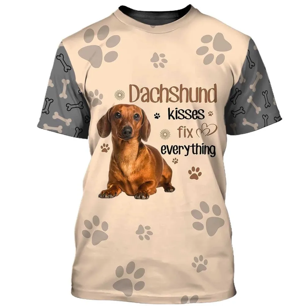 3D Dog T Shirts, Dachshund Kisses Fix Everythings All Over Print T-Shirt, Gift For Pet Loves
