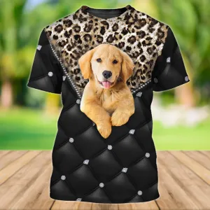 3D Dog T Shirts, Golden Retriever Diamond All Over Print T-Shirt, Gift For Pet Loves