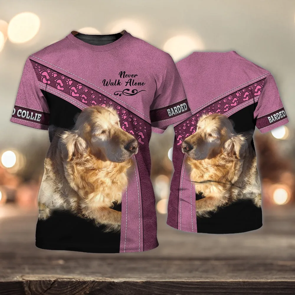 3D Dog T Shirts, Golden Retriever Love Never Walk Alone All Over Print T-Shirt, Gift For Pet Loves