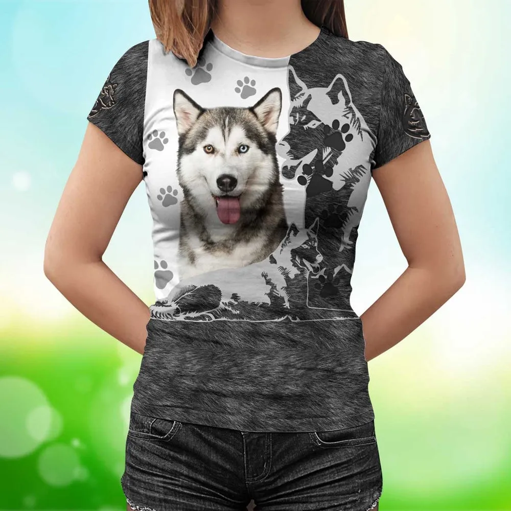3D Dog T Shirts, Husky All Over Print T-Shirt, Gift For Pet Loves