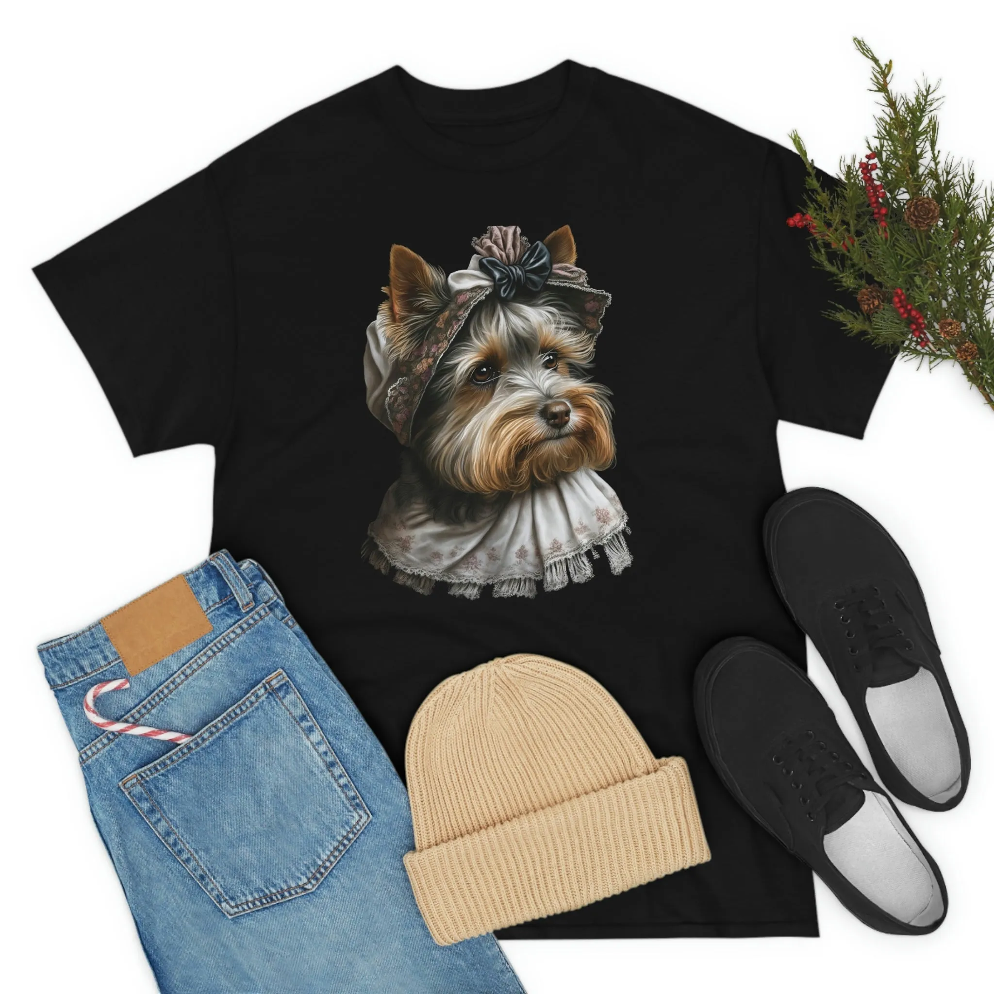 Biewer Terrier in Her New Bonnet Heavy Cotton T-Shirt