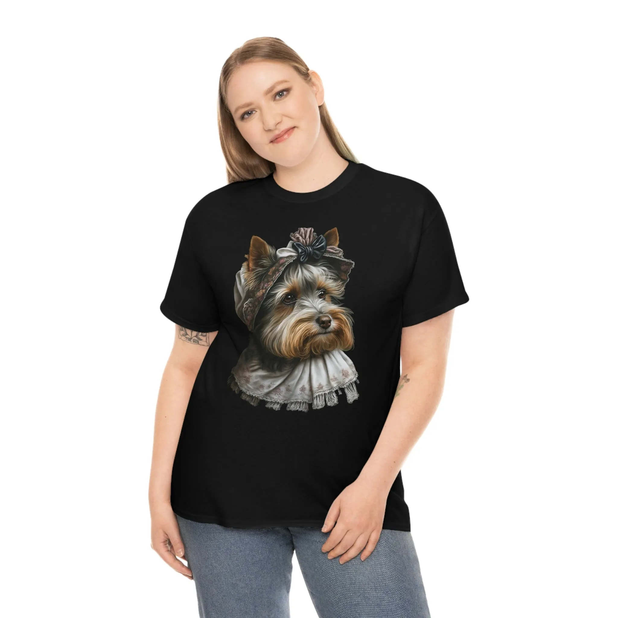 Biewer Terrier in Her New Bonnet Heavy Cotton T-Shirt