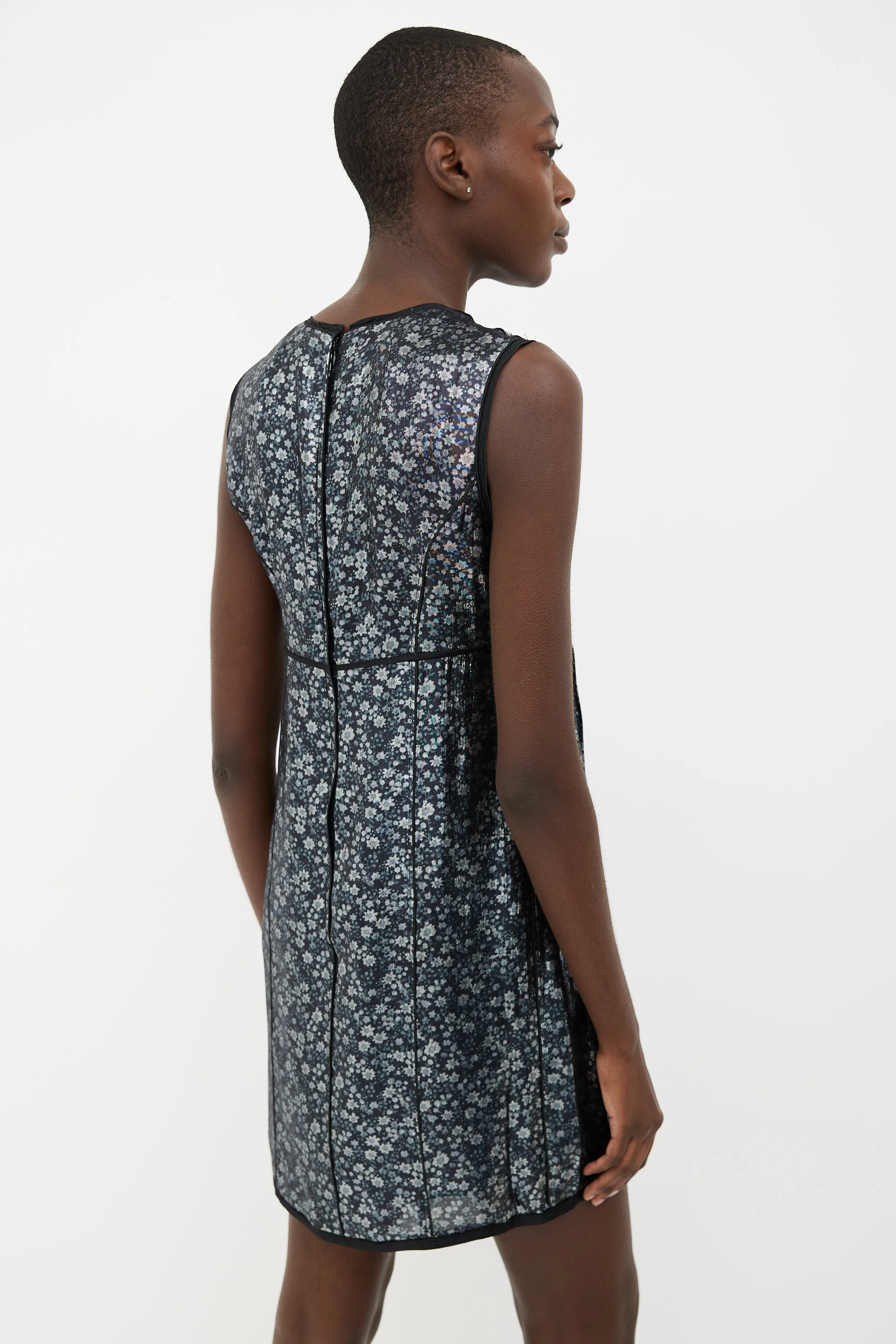 Black Floral Metallic Ruffle Shift Dress