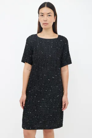Black Metallic Textured Shift Dress