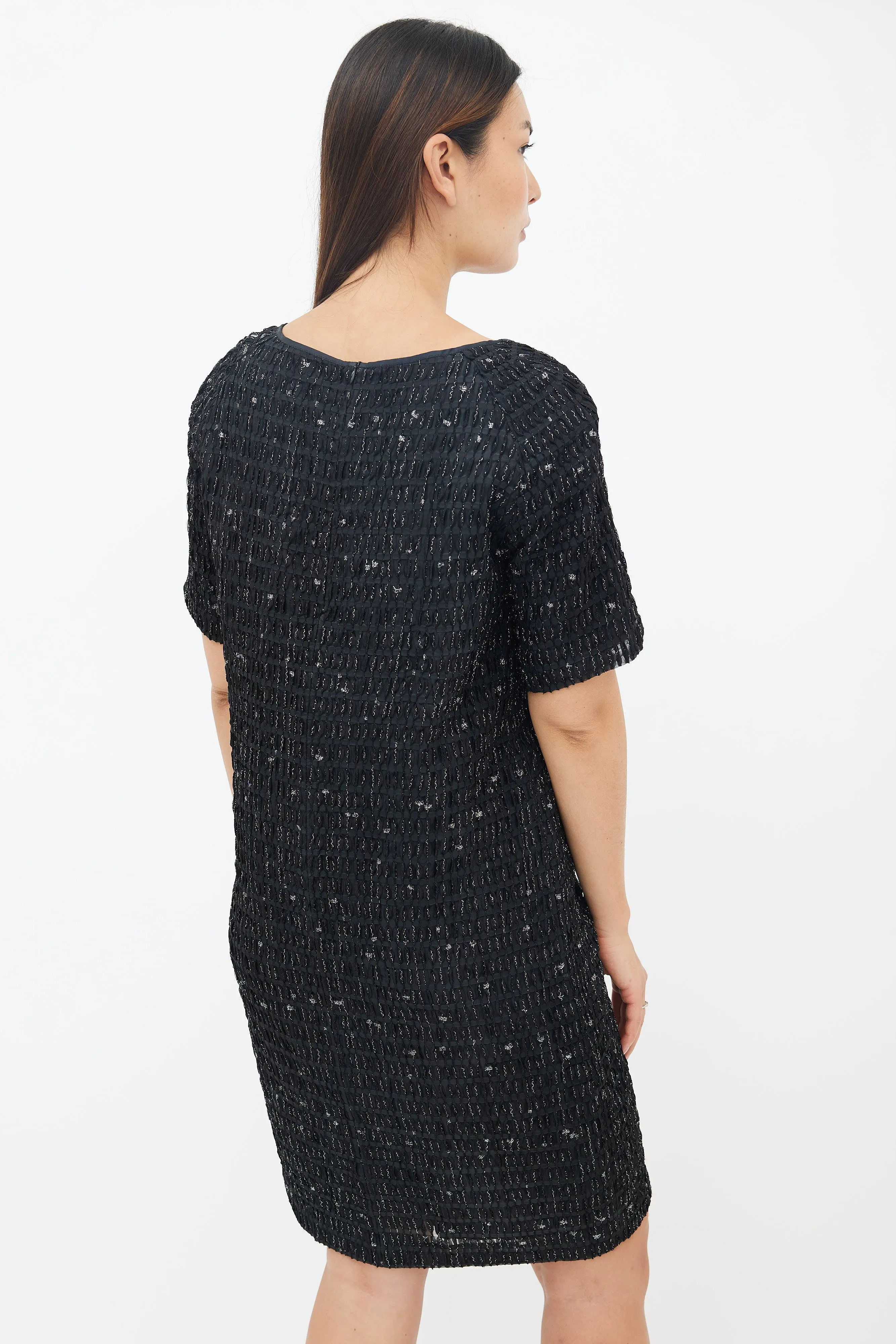 Black Metallic Textured Shift Dress