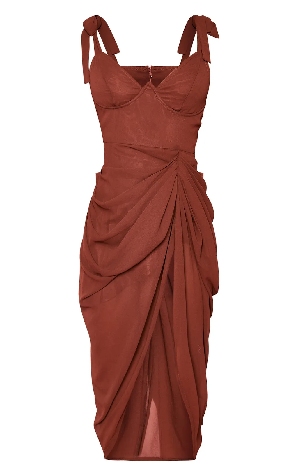 Black Underwire Detail Draped Midi Dress