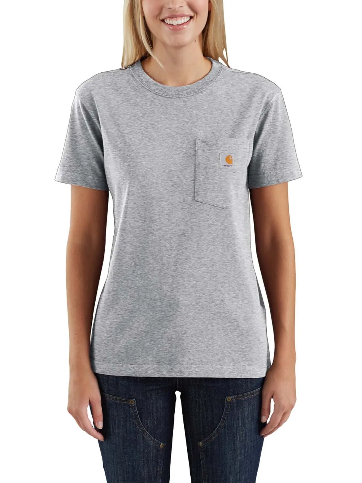Carhartt&#x20;103067&#x20;Women&#x27;s&#x20;Pocket&#x20;s&#x2F;s&#x20;T-Shirt&#x20;-&#x20;Heather&#x20;Grey