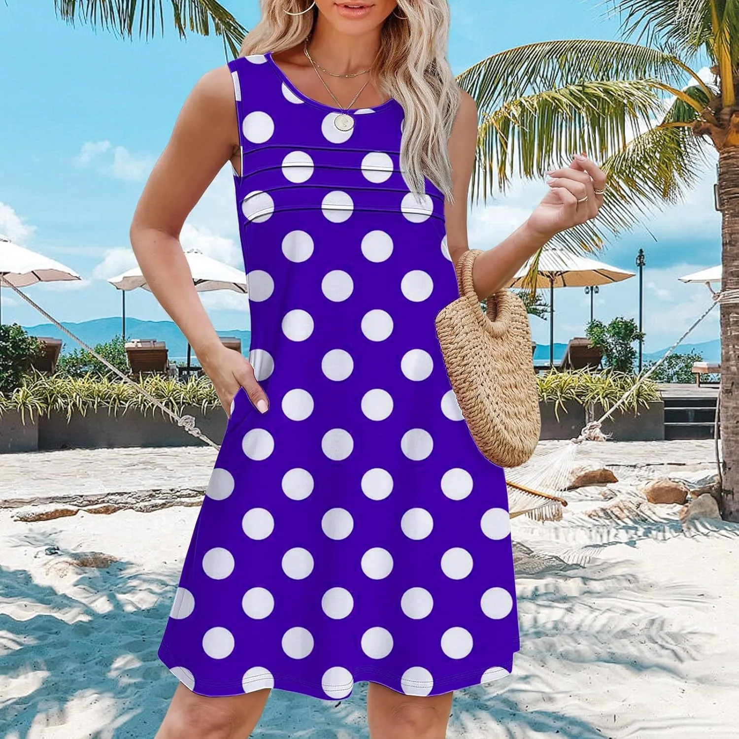 Casual Summer Dress Womens with Pockets Summer Casual Tank Dress Sleeveless Midi Beach Dress Cotton Sundresses