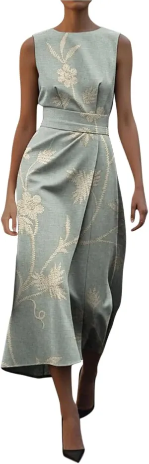 Casual Summer Dresses for Women 2025,Women's Retro Classy Vintage Printed Dress High Wasit Flower Vacation Dress