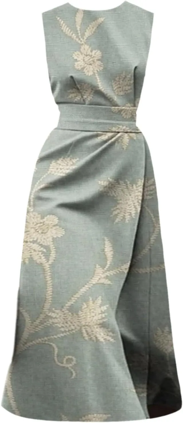 Casual Summer Dresses for Women 2025,Women's Retro Classy Vintage Printed Dress High Wasit Flower Vacation Dress