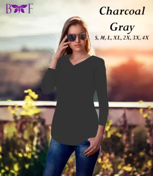 Charcoal Grey V neck and a round bottom