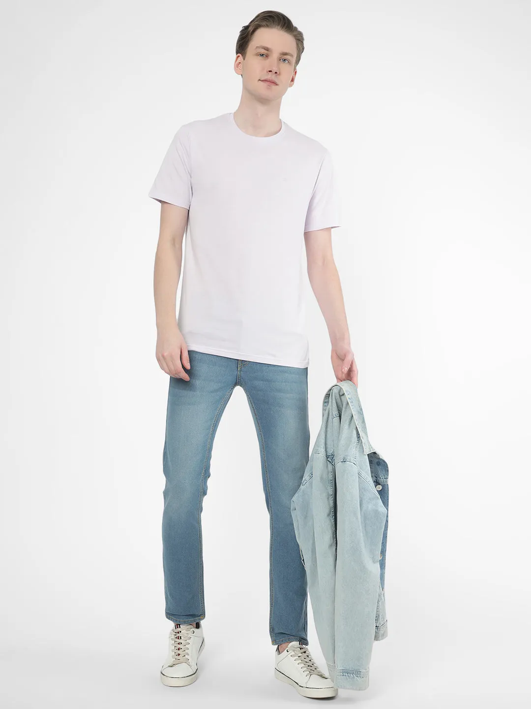 Cotstyle Cotton Fabrics Round Neck Short Length Plain Half Sleeve Casual & Daily Wear Men's T-Shirts -  Pack of 1 - Evening Haze