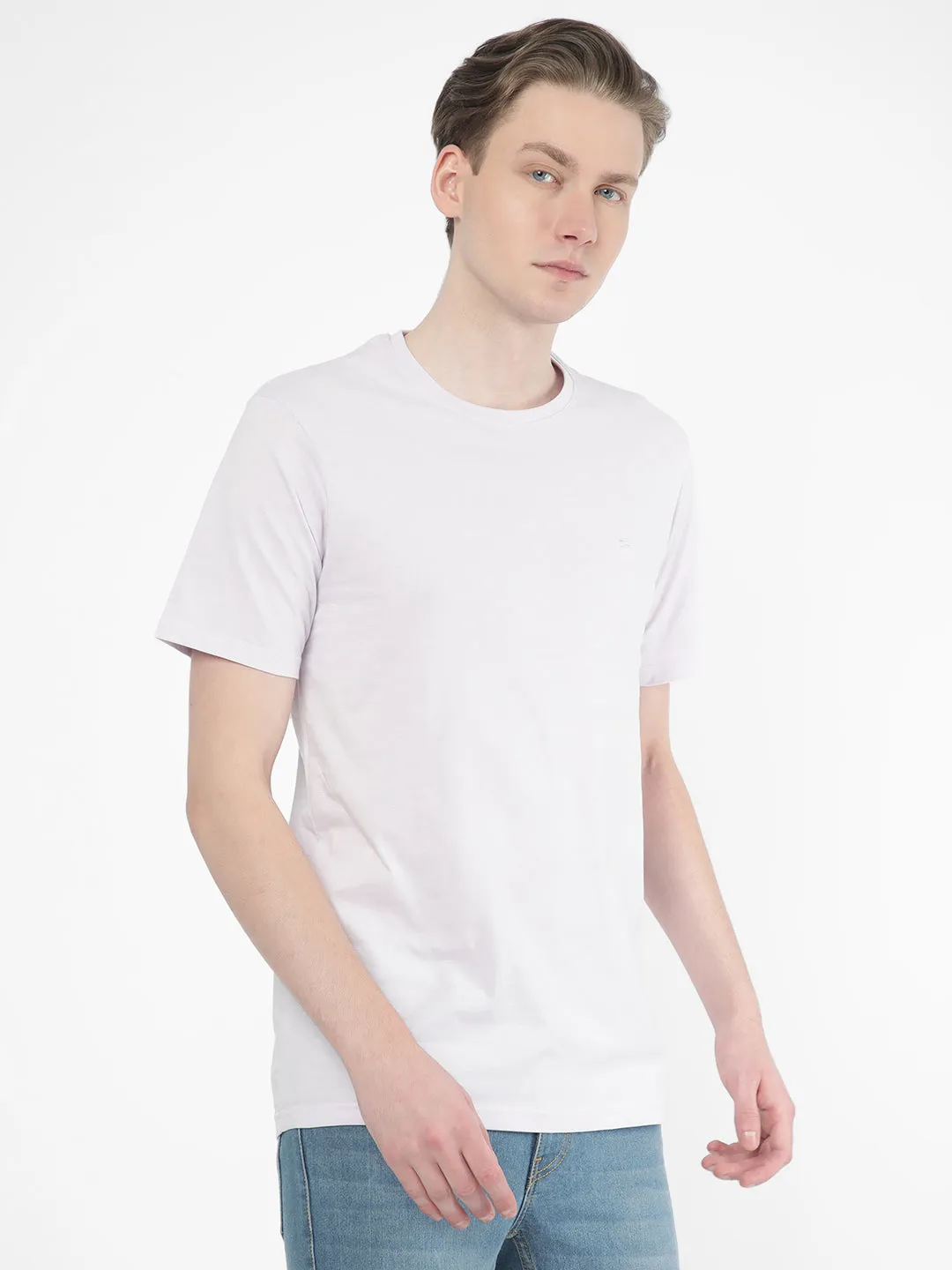 Cotstyle Cotton Fabrics Round Neck Short Length Plain Half Sleeve Casual & Daily Wear Men's T-Shirts -  Pack of 1 - Evening Haze
