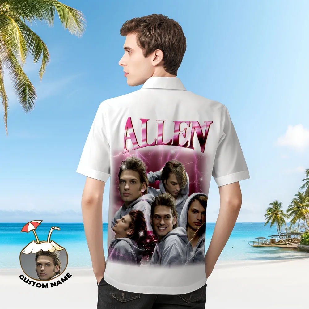 Custom Photo and Text Hawaiian Shirts Personalised Photo Gift Men's Vintage Personality Lightning Shirts Valentines Day Gift