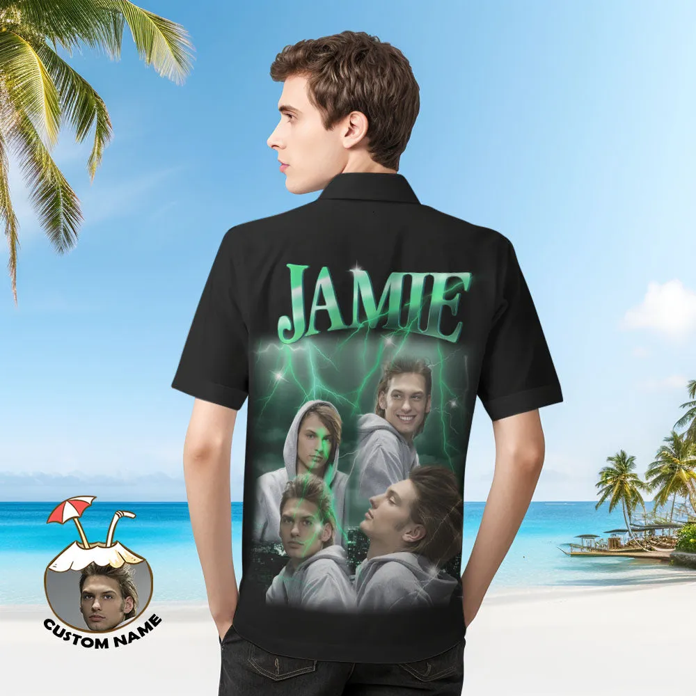 Custom Photo and Text Hawaiian Shirts Personalised Photo Gift Men's Vintage Personality Lightning Shirts Valentines Day Gift