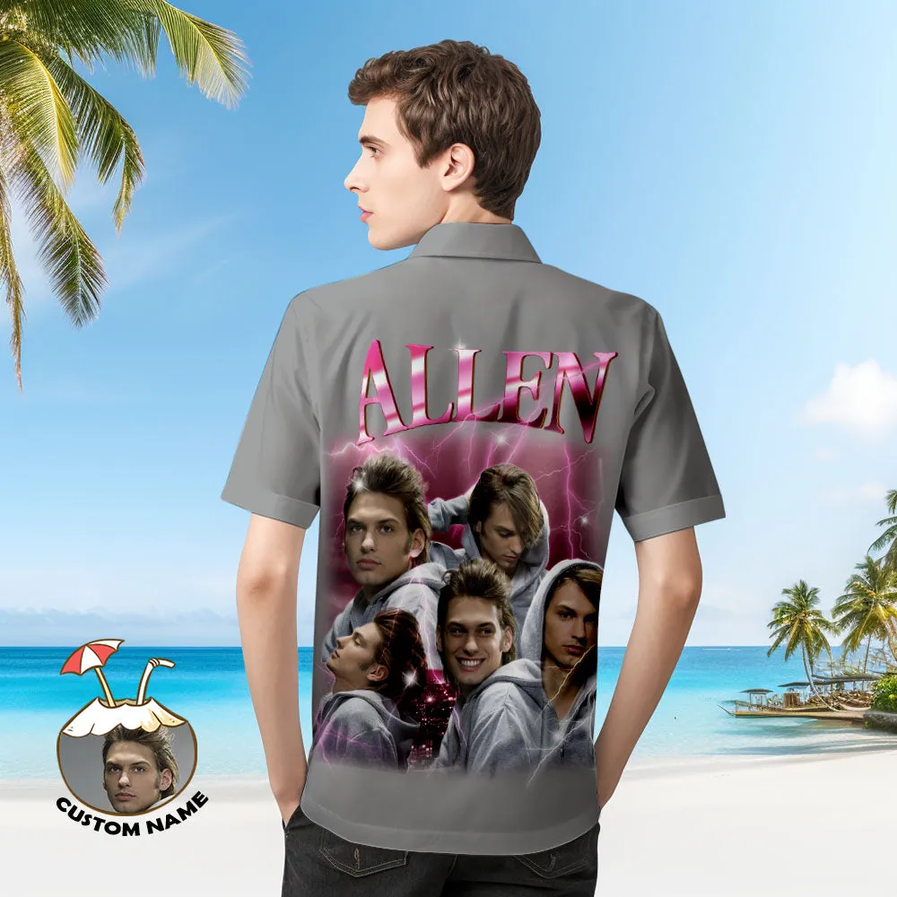 Custom Photo and Text Hawaiian Shirts Personalised Photo Gift Men's Vintage Personality Lightning Shirts Valentines Day Gift