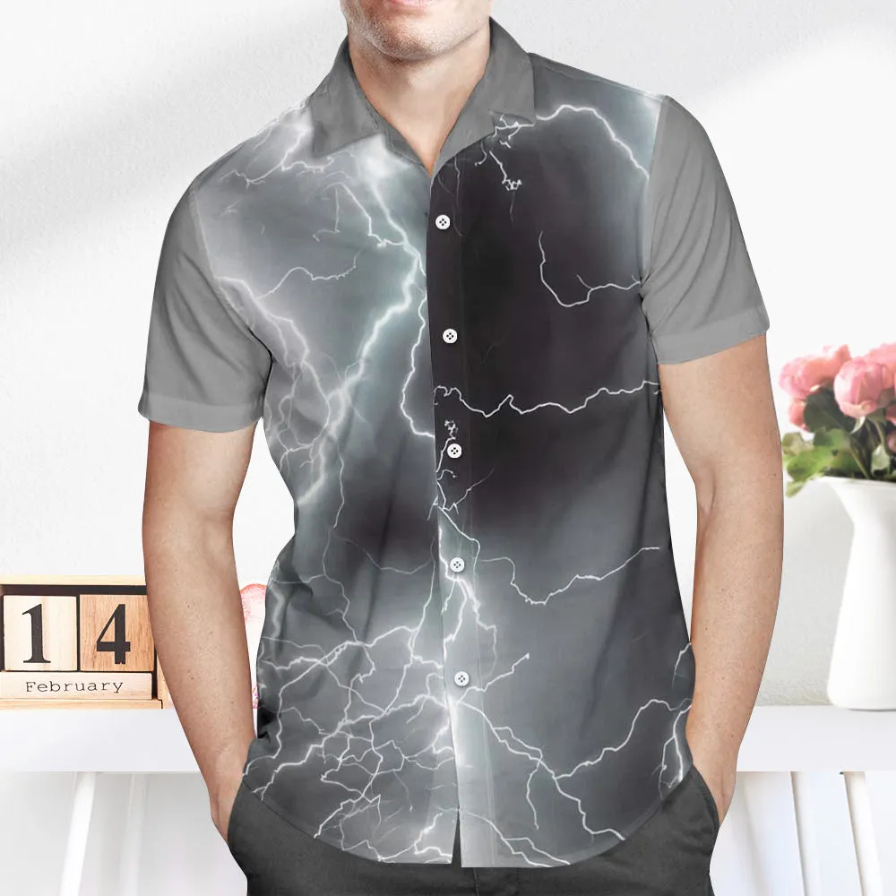 Custom Photo and Text Hawaiian Shirts Personalised Photo Gift Men's Vintage Personality Lightning Shirts Valentines Day Gift