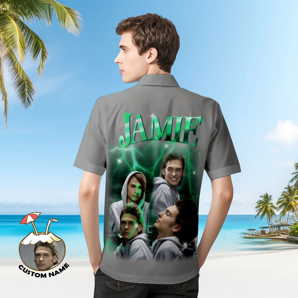 Custom Photo and Text Hawaiian Shirts Personalised Photo Gift Men's Vintage Personality Lightning Shirts Valentines Day Gift