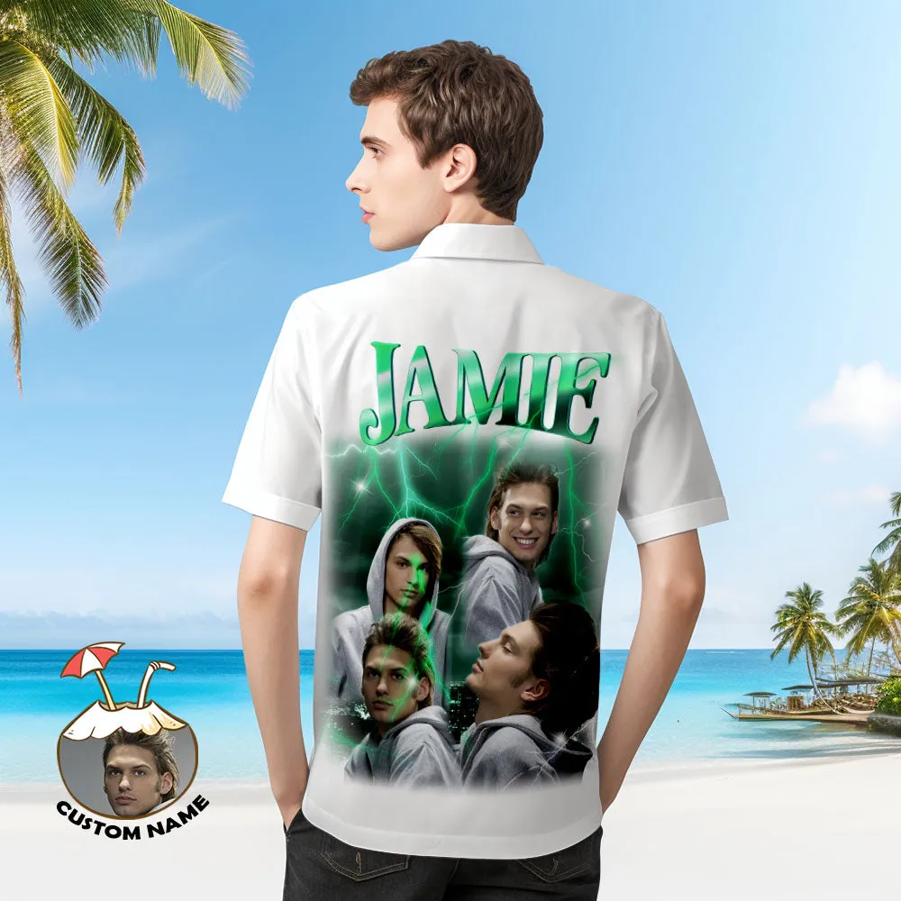 Custom Photo and Text Hawaiian Shirts Personalised Photo Gift Men's Vintage Personality Lightning Shirts Valentines Day Gift