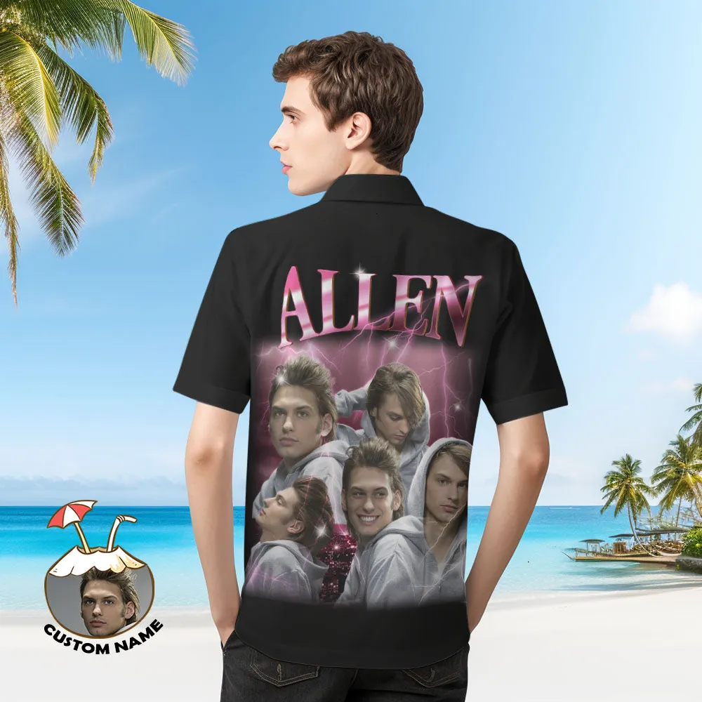 Custom Photo and Text Hawaiian Shirts Personalised Photo Gift Men's Vintage Personality Lightning Shirts Valentines Day Gift