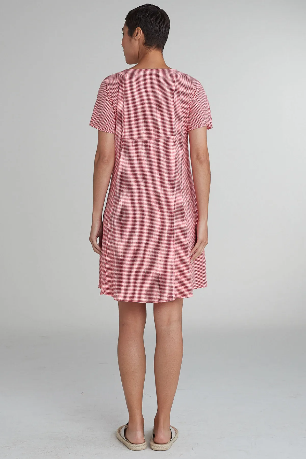 Cut Loose Crinkle Check V-Neck Swing Dress Spring 2025- Special Order