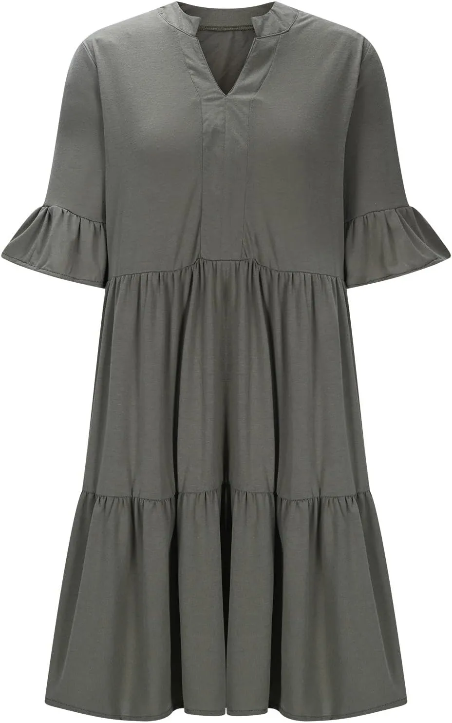 Dresses for Women Summer 2025 Ruffle Hem Flowy A-Line Dress Casual Trendy Babydoll Tiered Mini Dress with Pockets