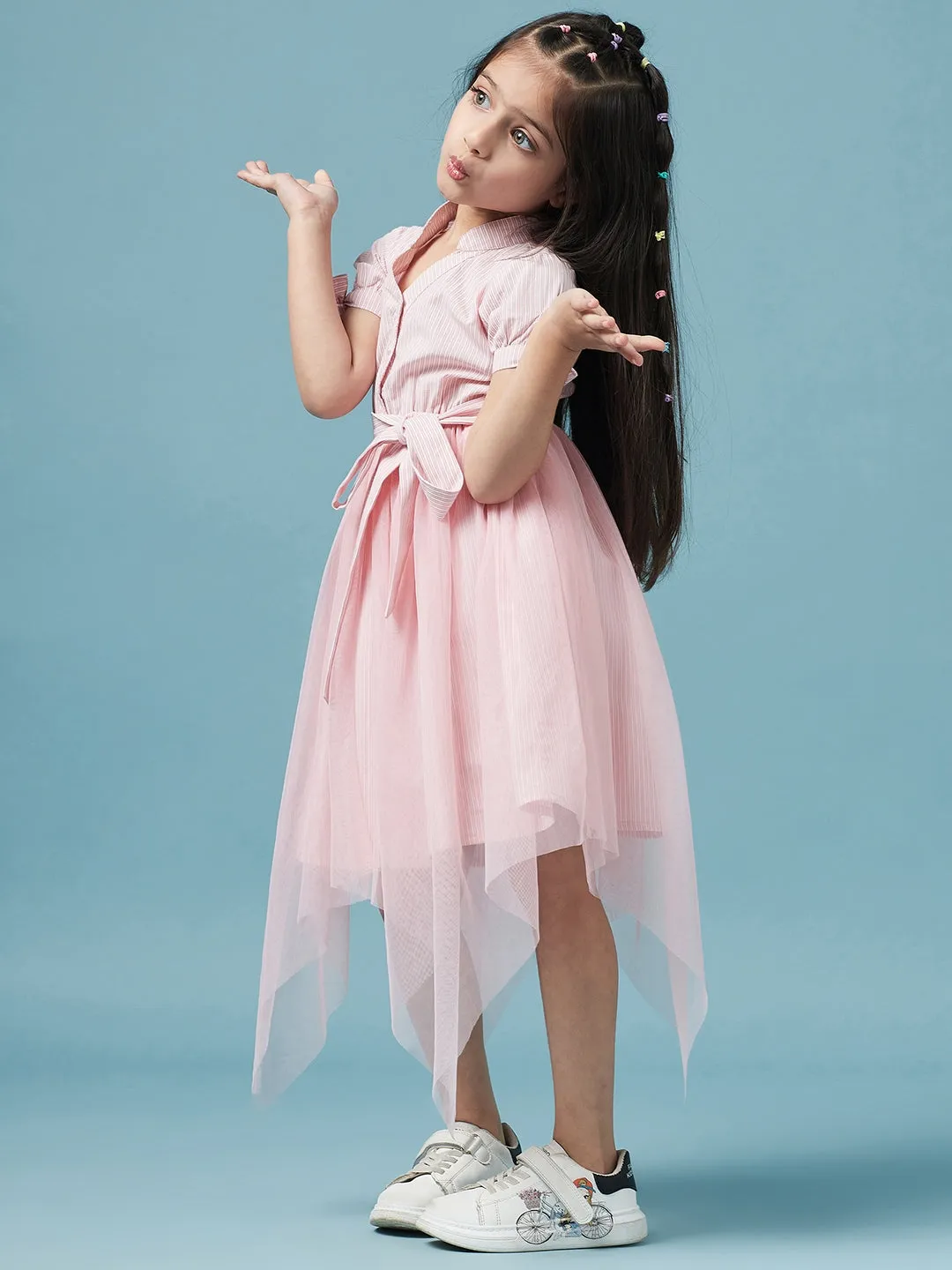 Girls Striped Cotton Midi Dress - Ps Peaches