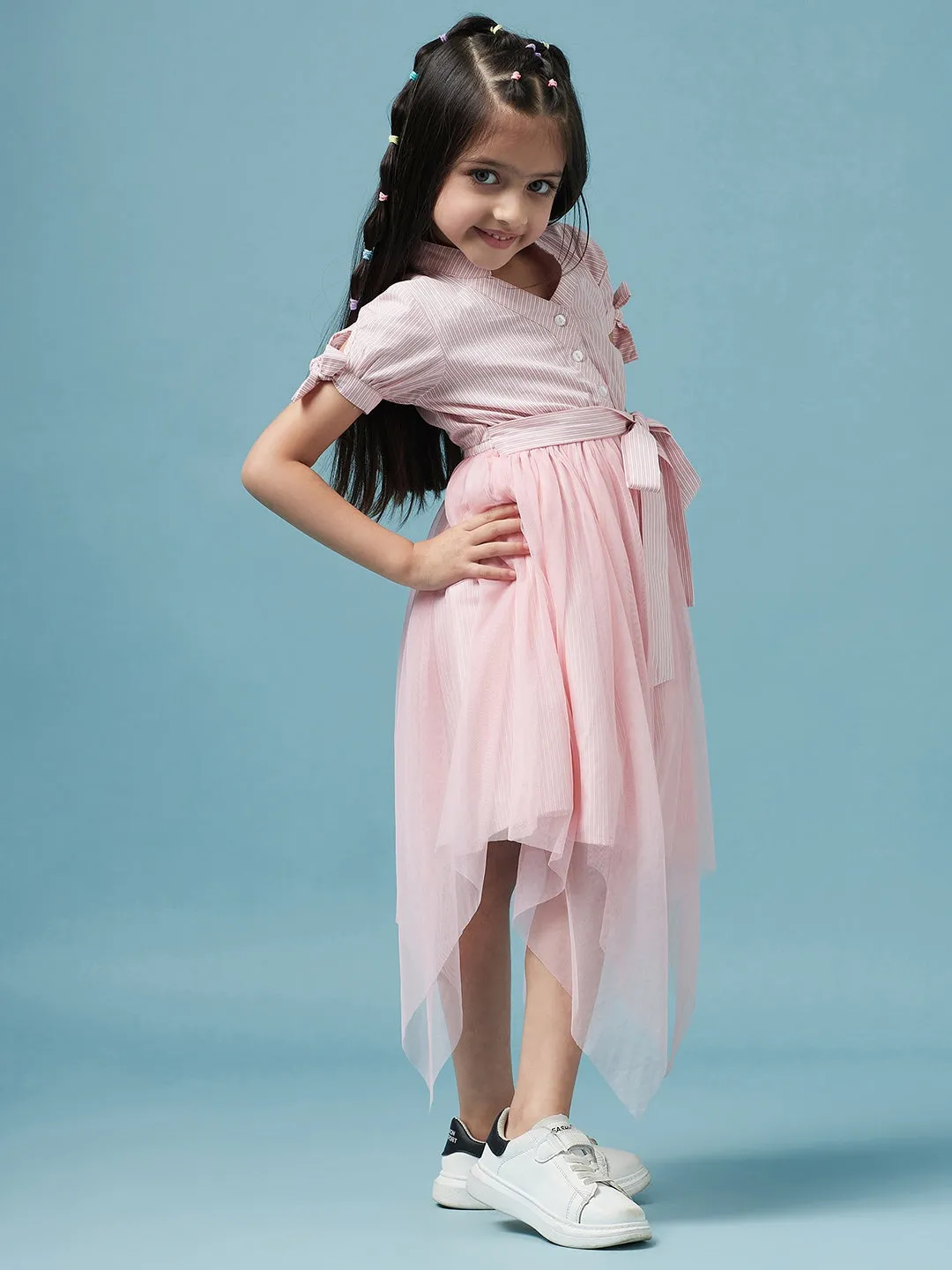 Girls Striped Cotton Midi Dress - Ps Peaches