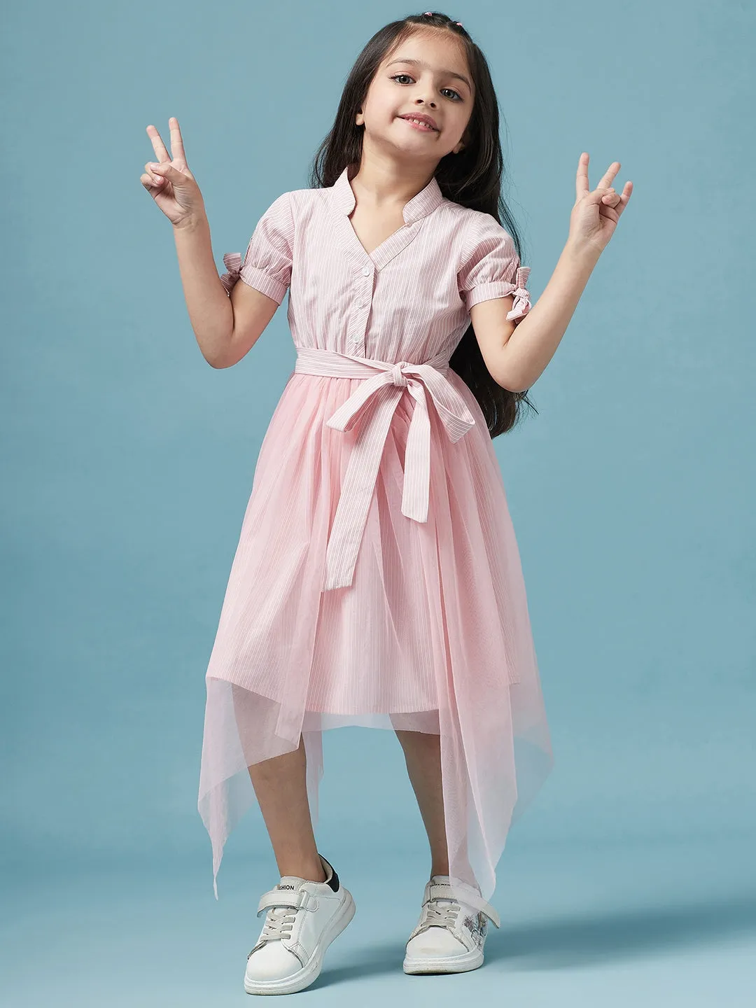 Girls Striped Cotton Midi Dress - Ps Peaches