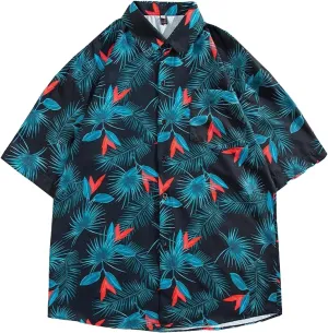 Hawaiian Shirt for Men Short Sleeve Button Down Linen Clothing Tall and Big Tropical Beach Tops Printed