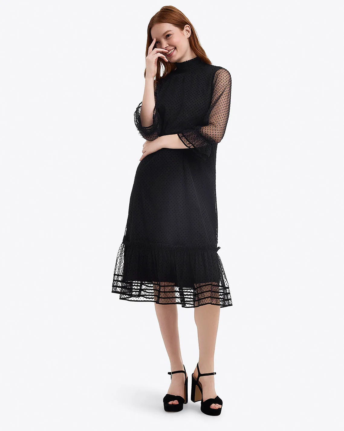 Long Sleeve Shift Dress in Tulle