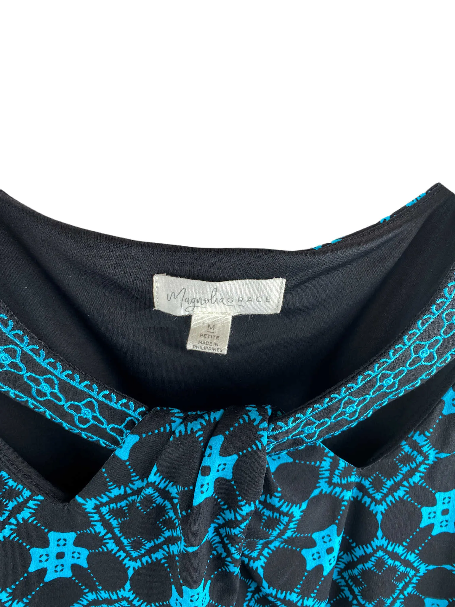 Magnolia Grace, Women's Embroidered/Printed Dress, Black/Turquoise, Size M (Petite)