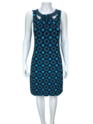 Magnolia Grace, Women's Embroidered/Printed Dress, Black/Turquoise, Size M (Petite)