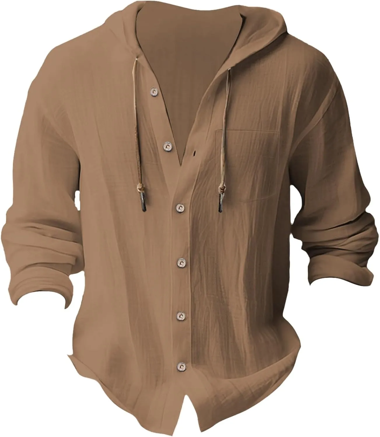 Men's Cotton Linen Hoodies Plus Size Loose Solid Color Hooded Sweatshirts Summer Casual Button Down Beach Swim Shirts