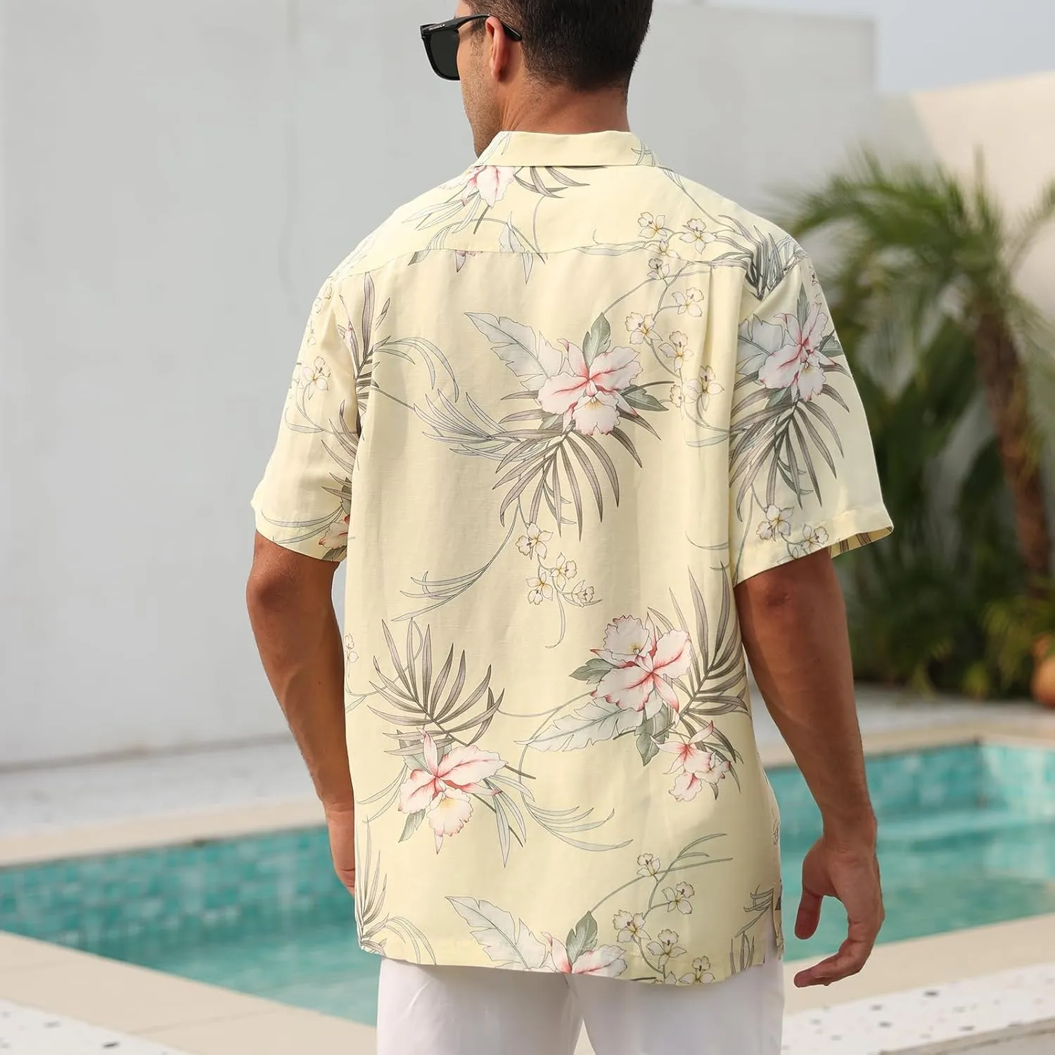 Men's Hawaiian Floral Shirts Silk and Linen Button Down Casual Tropical Holiday Beach Shirts