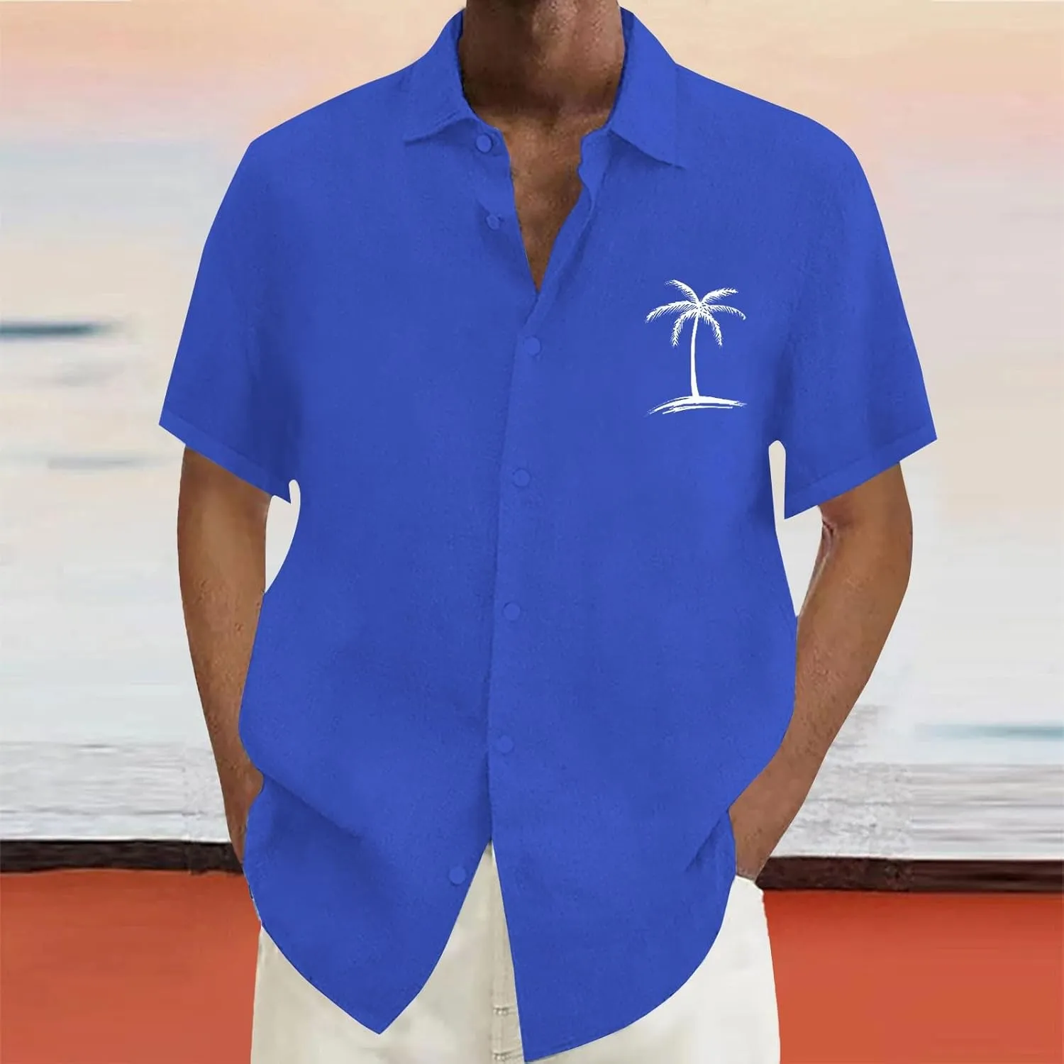 Men's Hawaiian Shirts Summer Casual Loose Big and Tall Tees Stylish Coconut Tree Print Tropical Beach Vacation Shirt