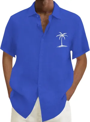 Men's Hawaiian Shirts Summer Casual Loose Big and Tall Tees Stylish Coconut Tree Print Tropical Beach Vacation Shirt