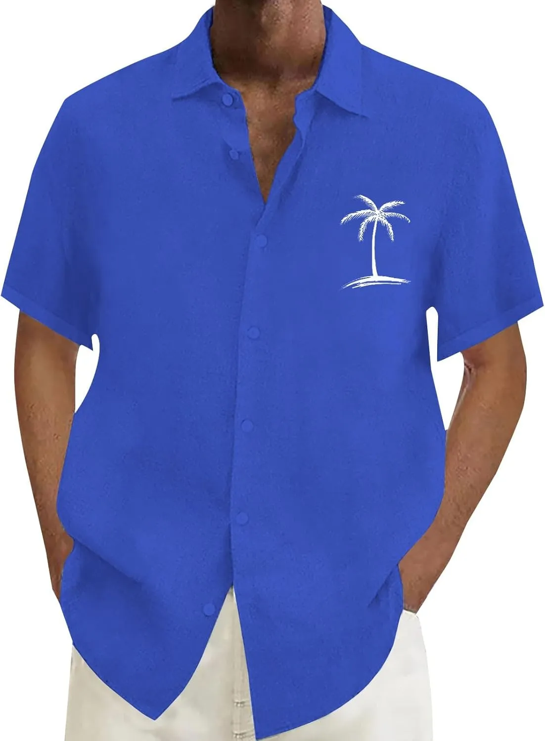 Men's Hawaiian Shirts Summer Casual Loose Big and Tall Tees Stylish Coconut Tree Print Tropical Beach Vacation Shirt