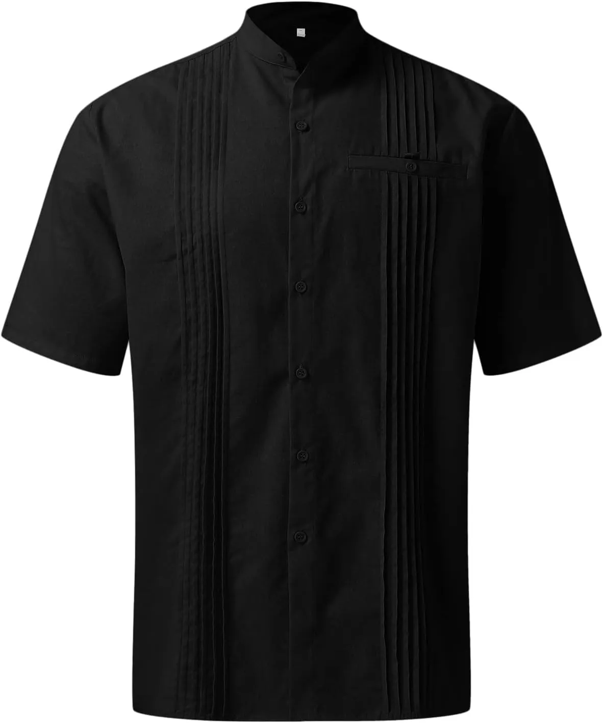 Mens Spring and Summer Solid Color Cotton and Linen with Pocket and Lapels and Half Buttoned Short Sleeved Western