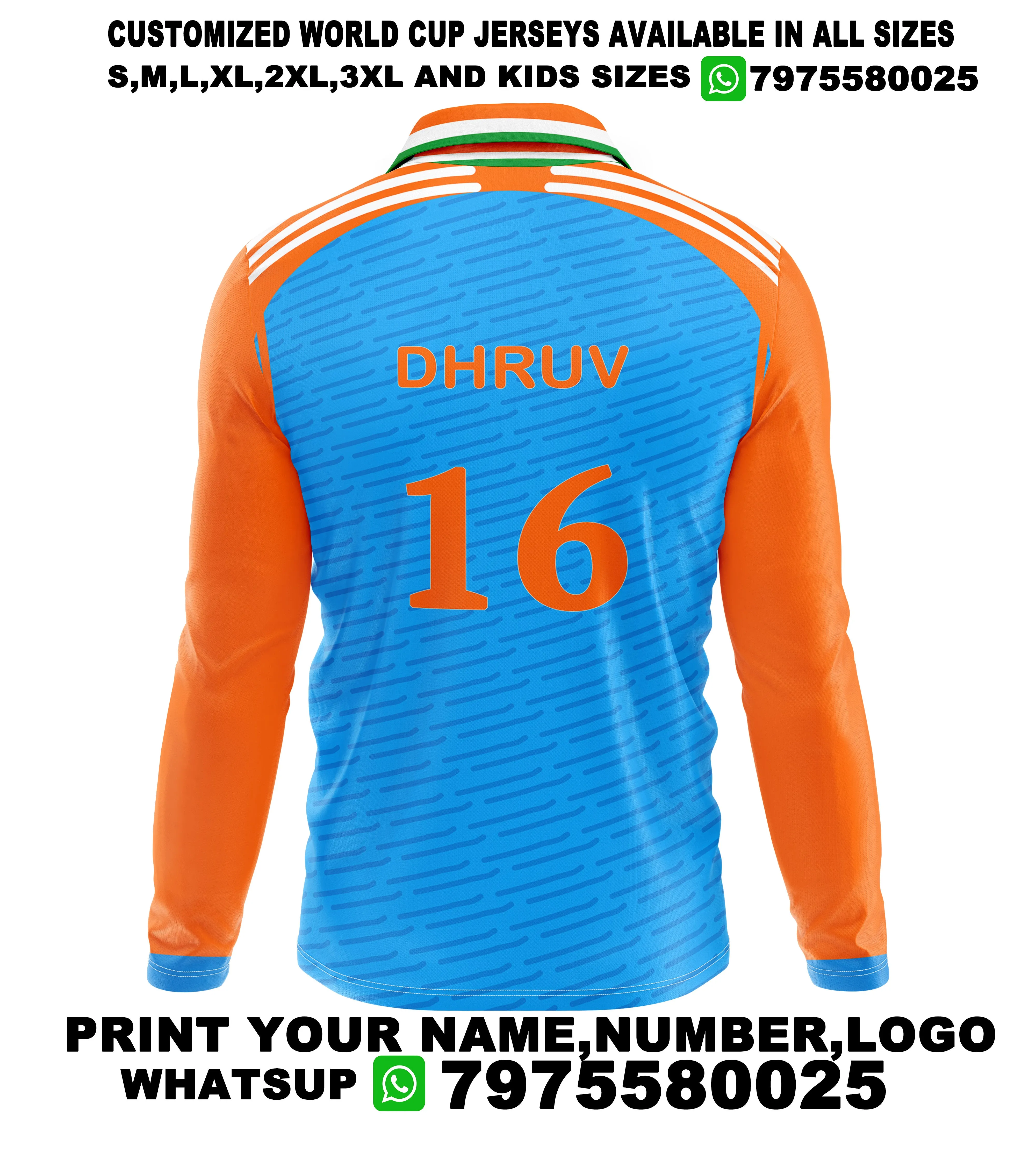 Nextprint Dhruv Printed India Cricket 2024 World Cup Jersey Full Sleeve