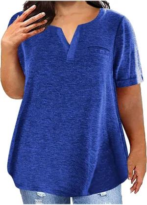Plus Size Tops for Women Summer Short Sleeve T Shirts Sexy V Neck Comfy T-Shirts Tunic Casual Loose Soft Tee Shirt