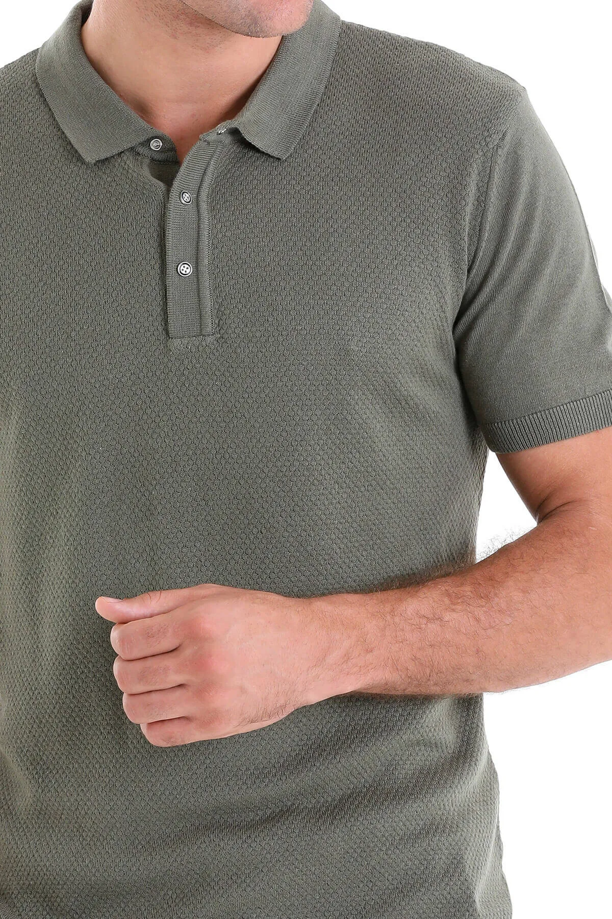 Regular Fit Cotton Blend Khaki Jacquard Polo T-Shirt
