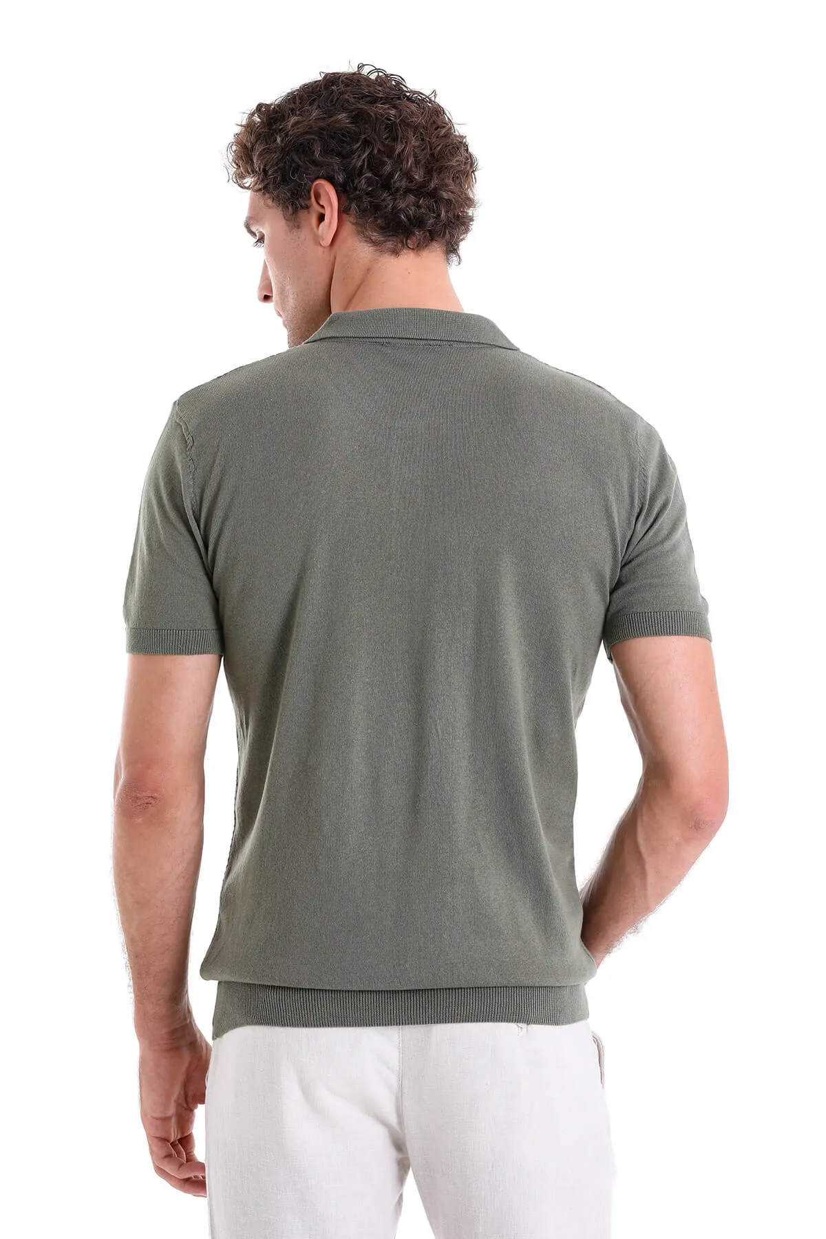 Regular Fit Cotton Blend Khaki Jacquard Polo T-Shirt