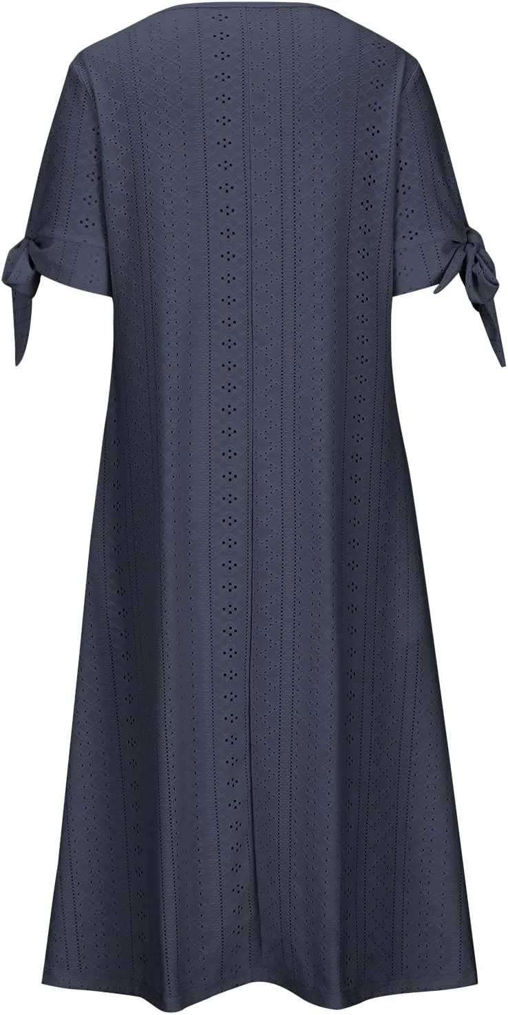Summer Dresses for Women 2025 Flowy Maxi Dress Casual V Neck Button Sundress Short Sleeve Vacation Dress with Pockets