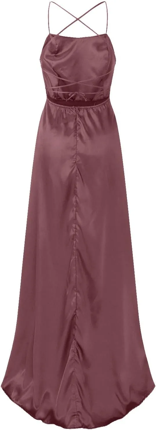 Summer Dresses for Women 2025,Women's Elegant Satin Prom Dresses Formal Chiffon Dress Evening Party Dress with Pockets