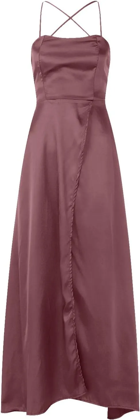 Summer Dresses for Women 2025,Women's Elegant Satin Prom Dresses Formal Chiffon Dress Evening Party Dress with Pockets