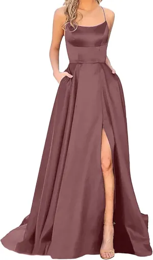 Summer Dresses for Women 2025,Women's Elegant Satin Prom Dresses Formal Chiffon Dress Evening Party Dress with Pockets